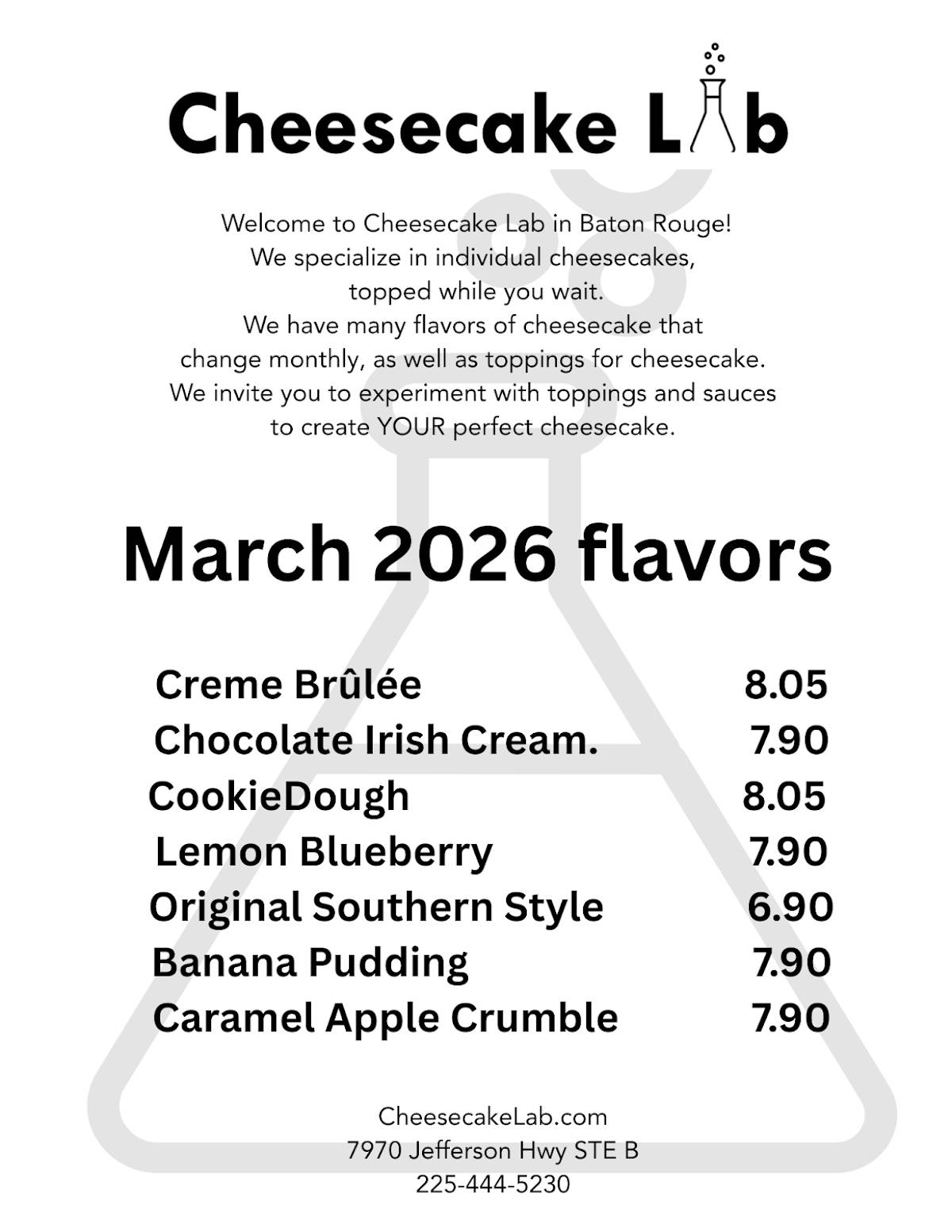 Cheesecake lab меню