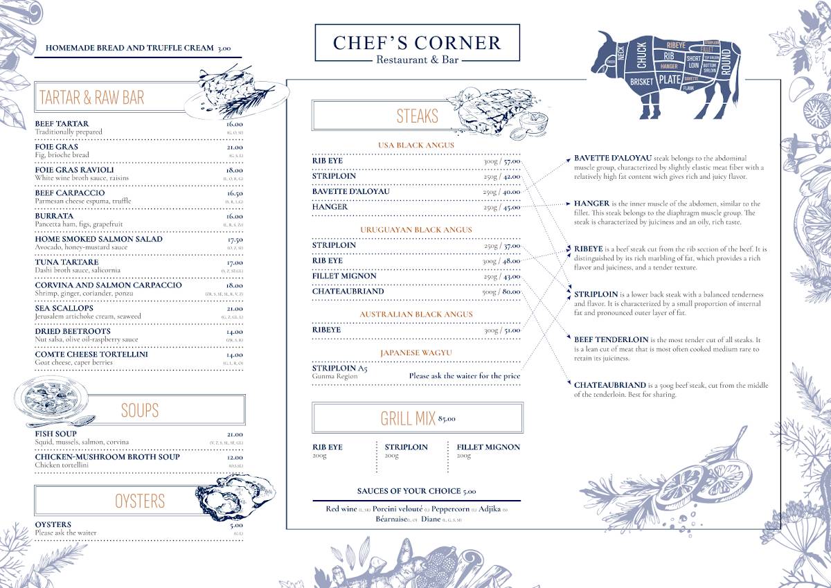 Chef's Corner меню
