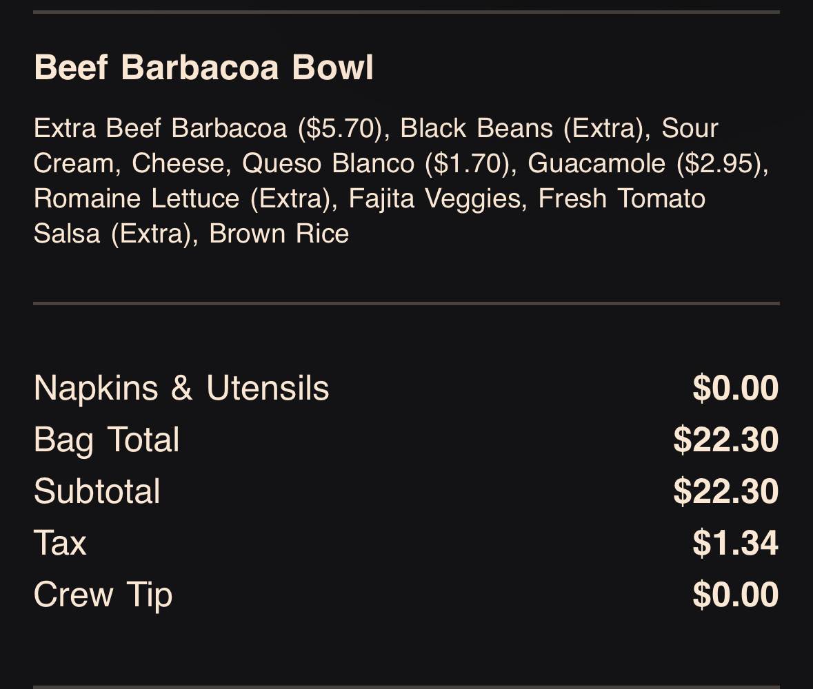 Chipotle Mexican Grill меню