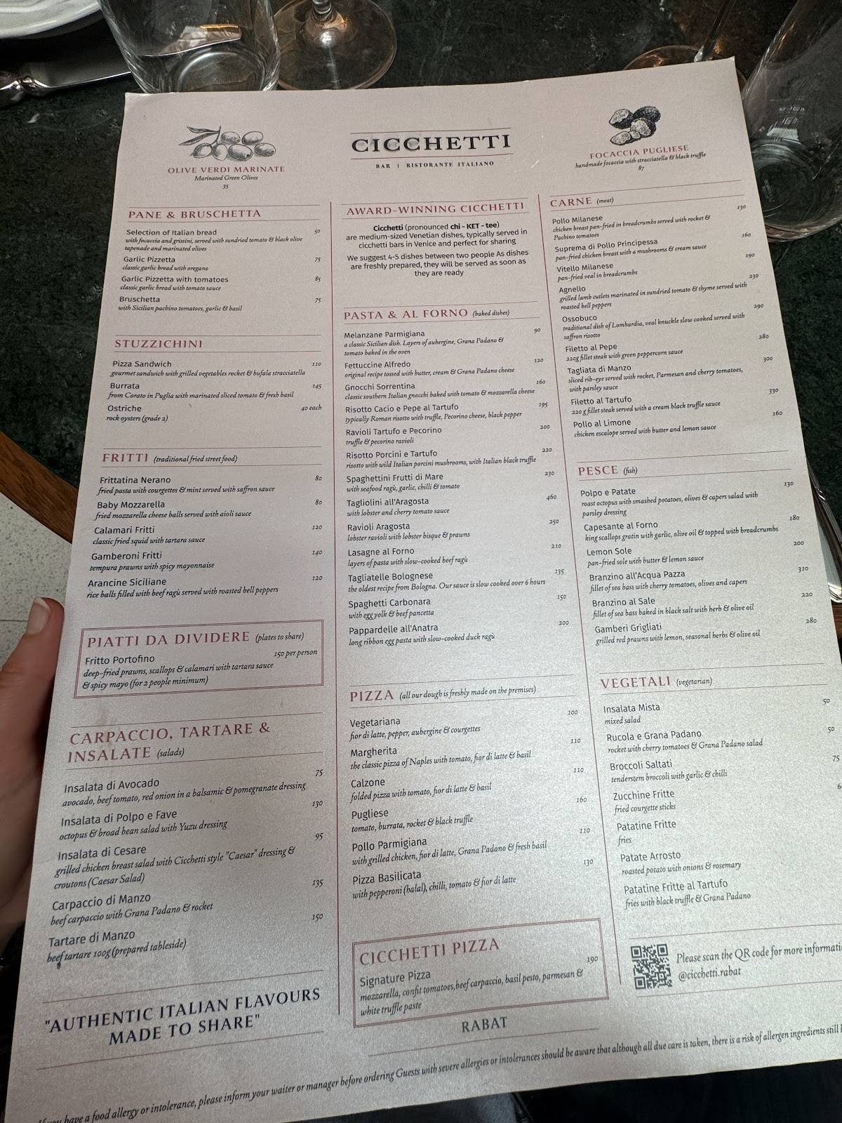 Cicchetti Rabat меню