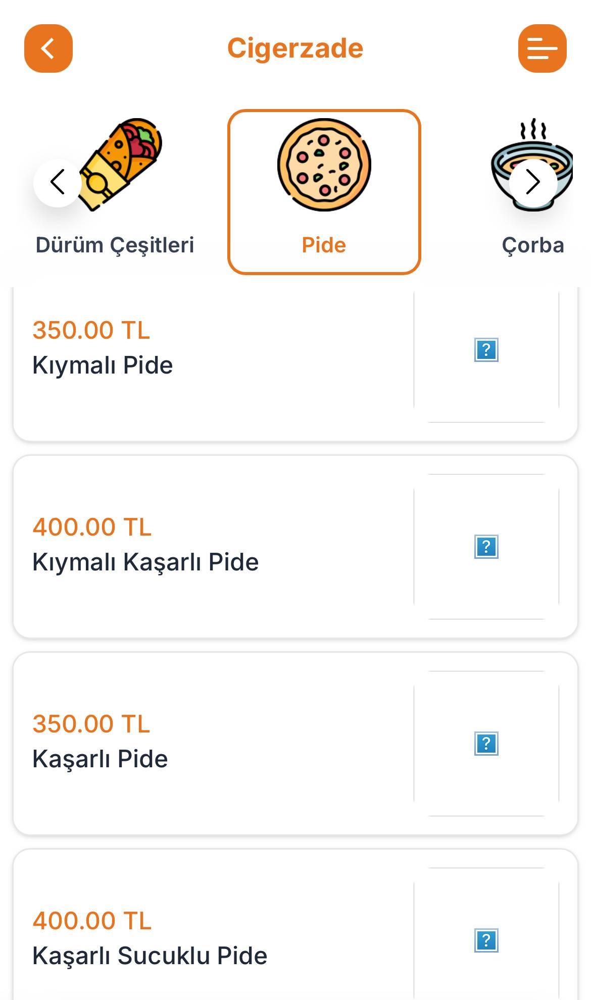 Ciğerzade меню