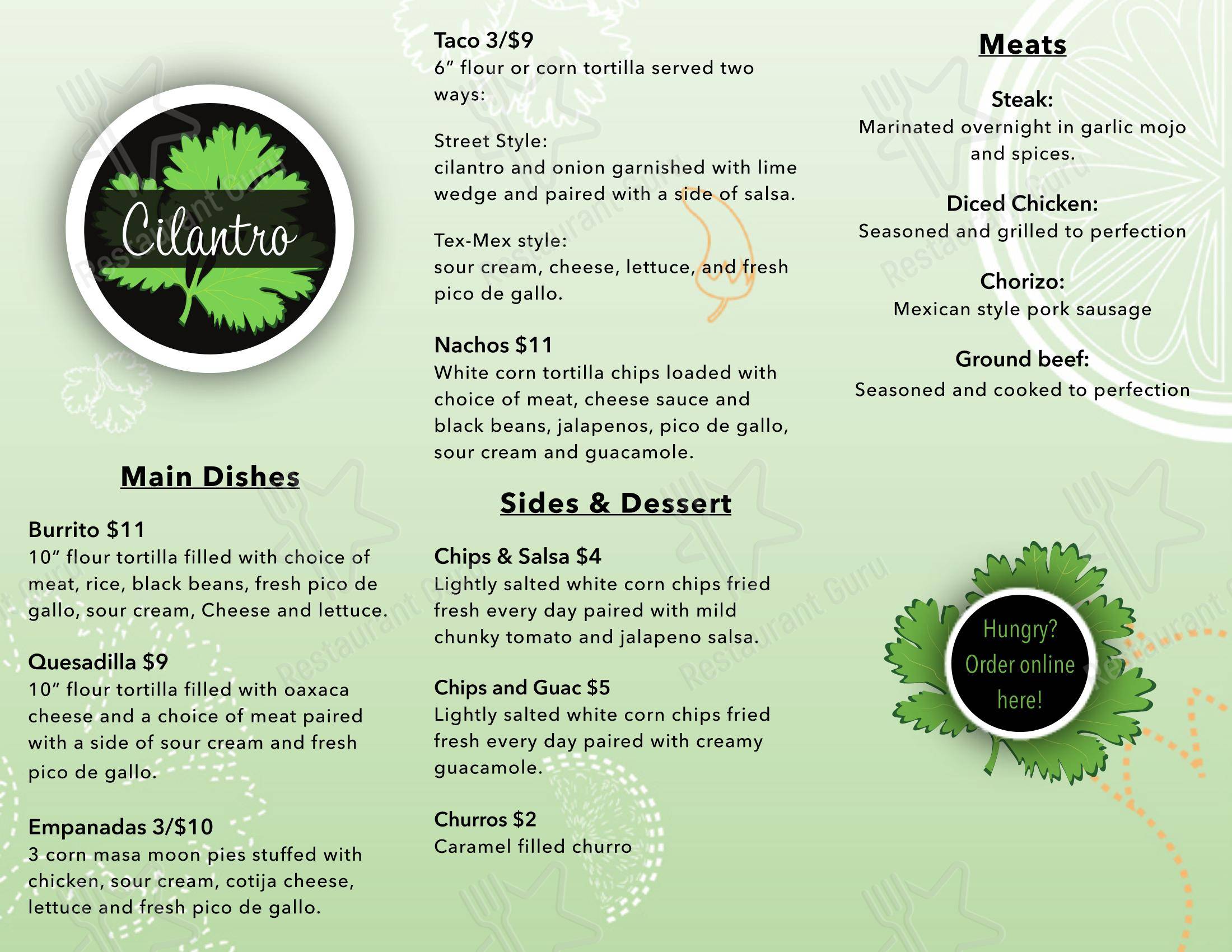 Меню ресторана Cilantro Mexican Cuisine
