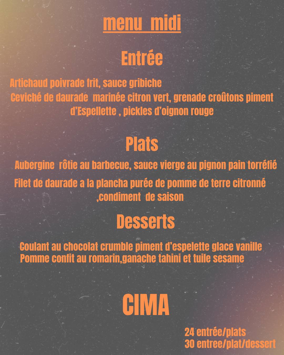 Cima Rooftop меню