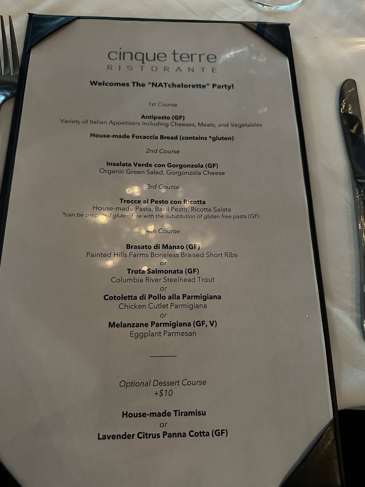 Cinque Terre Ristorante меню