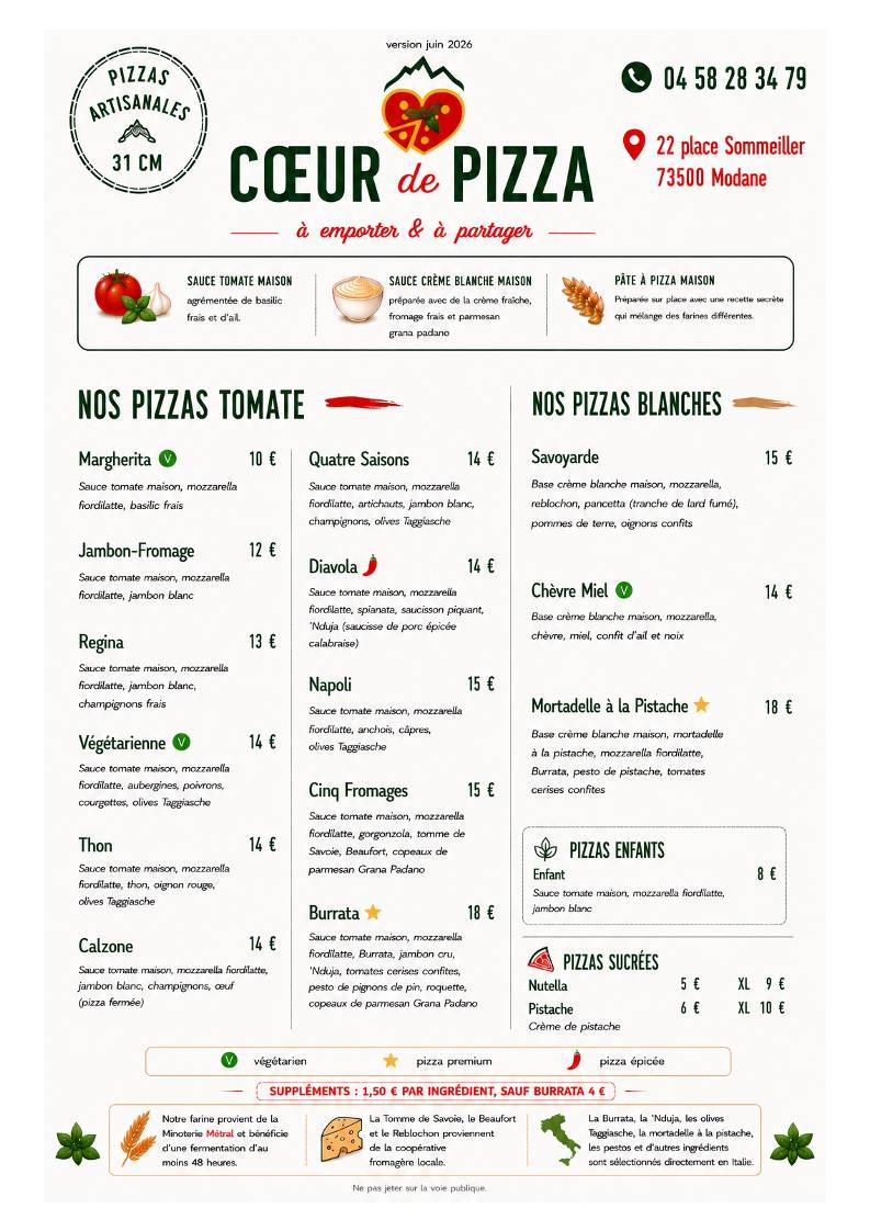 Coeur de Pizza меню