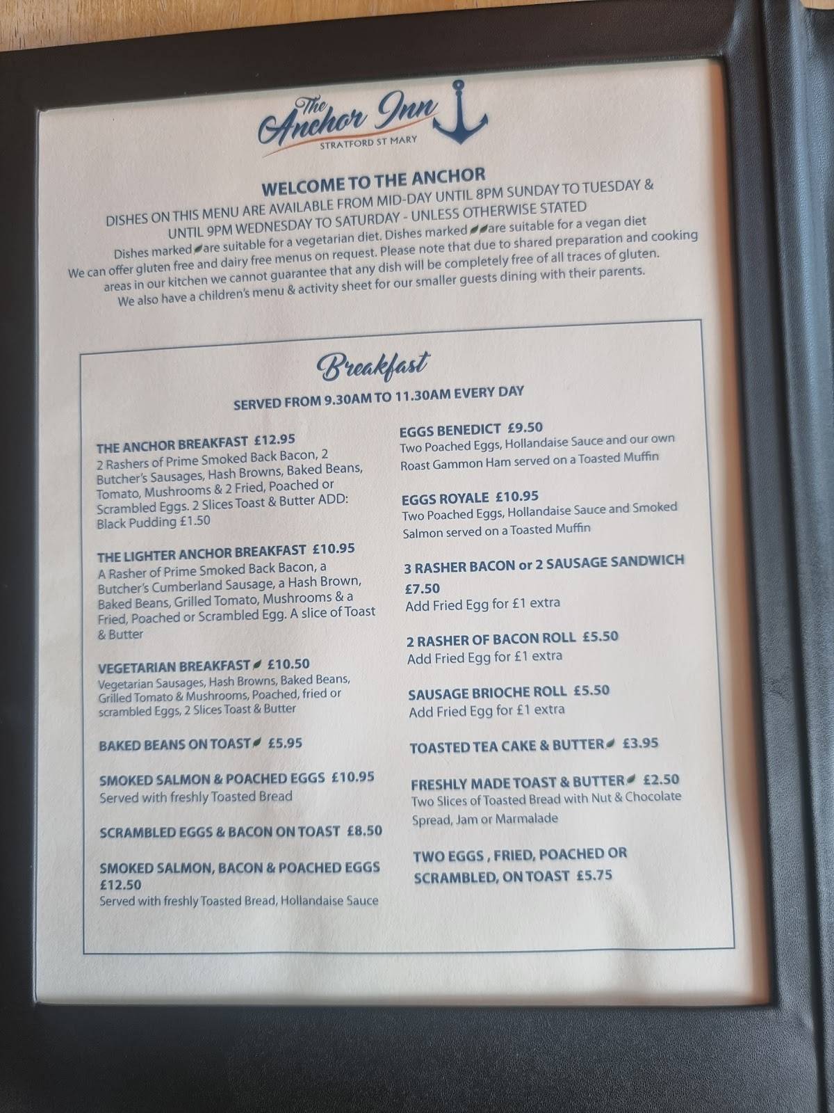 Anchor Inn Stratford St Mary меню