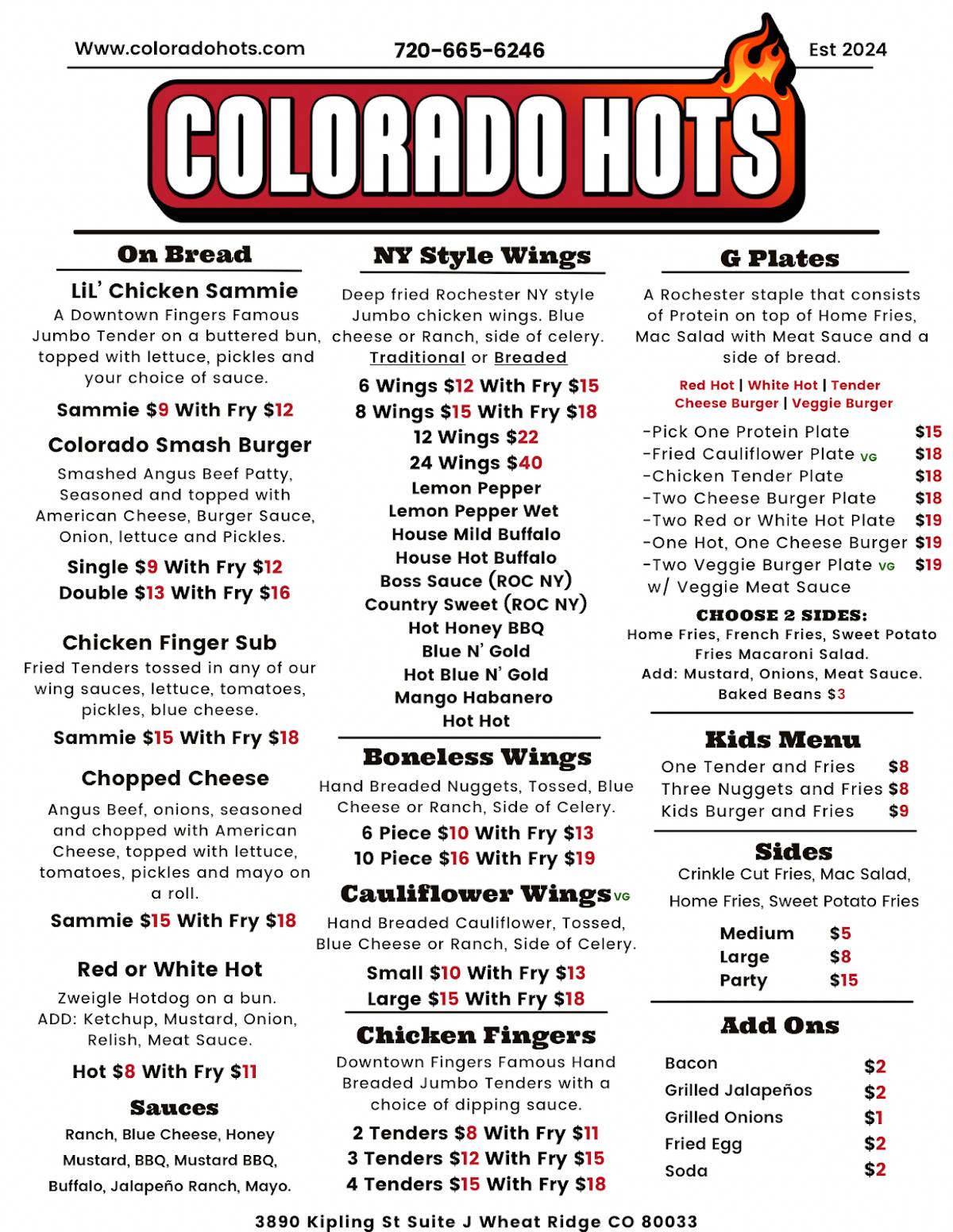 Colorado Hots меню