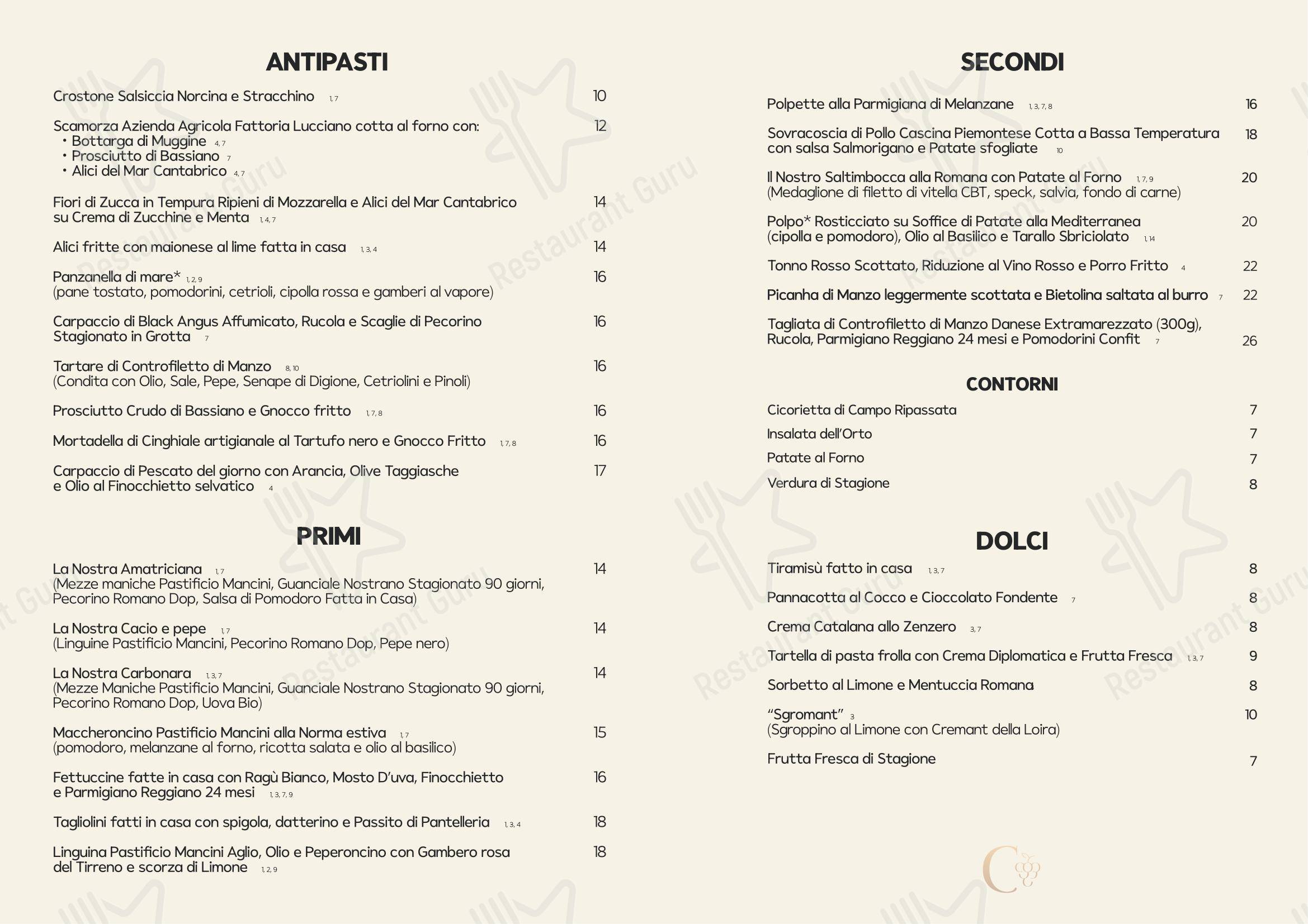 菜单 ресторана Comus Locanda Conviviale в Риме