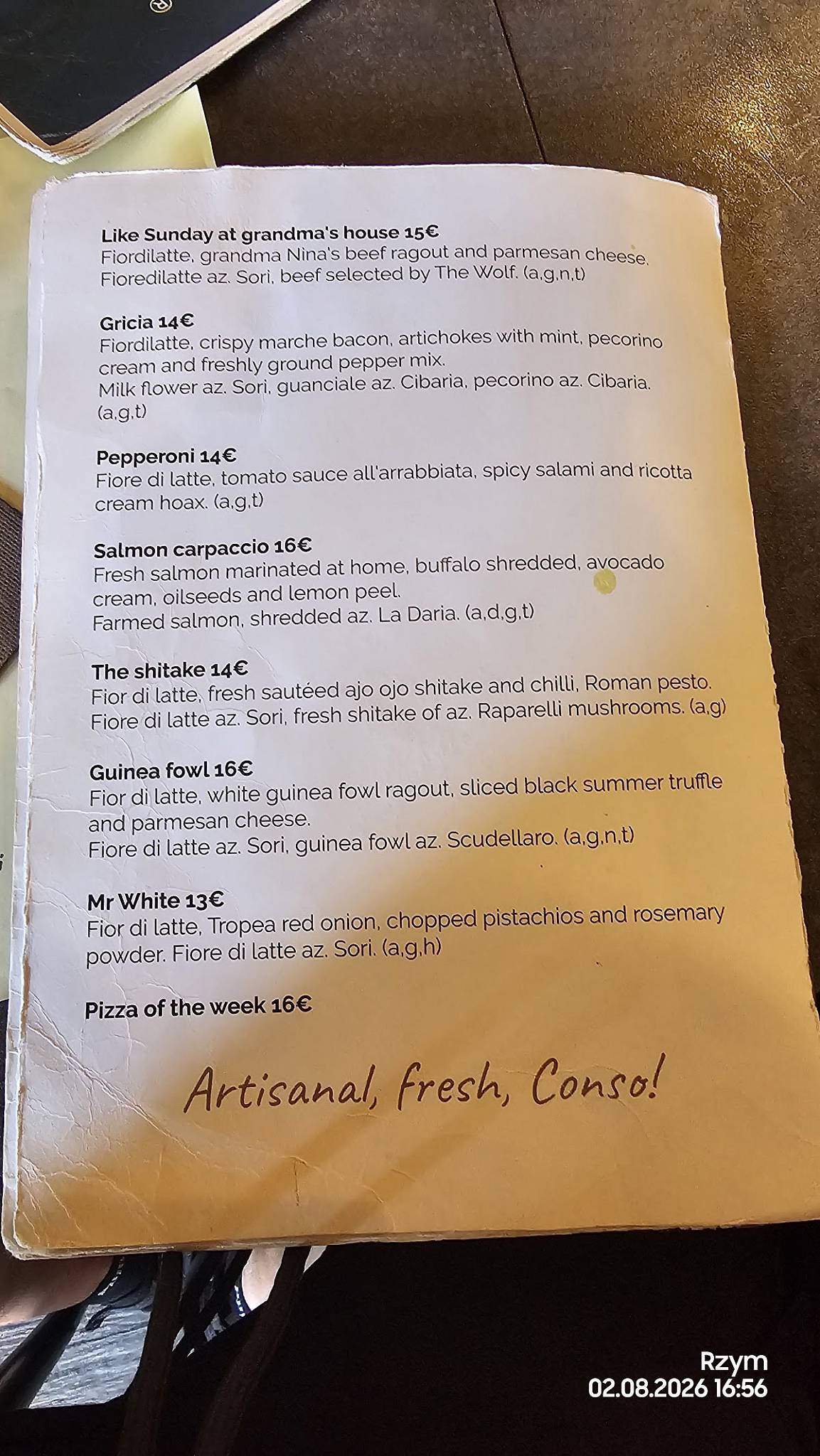 Conso osteria pizzeria меню