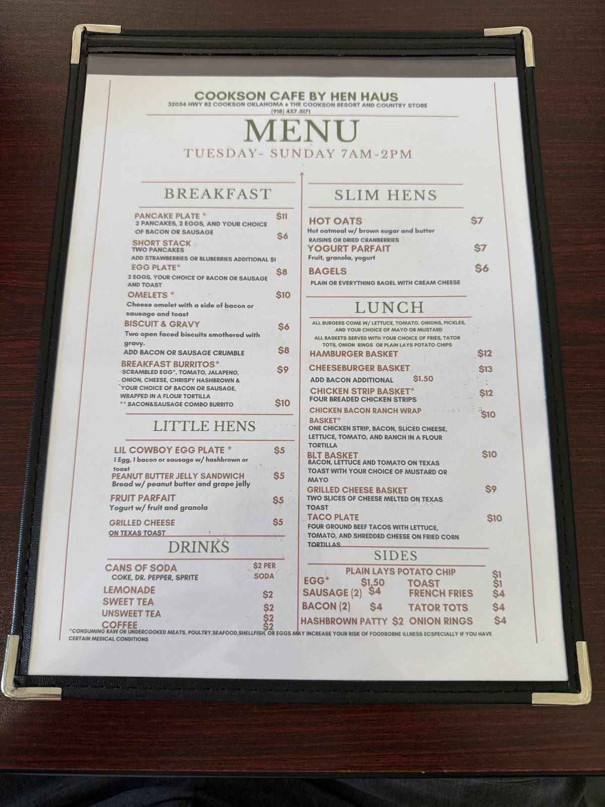 Cookson Diner меню