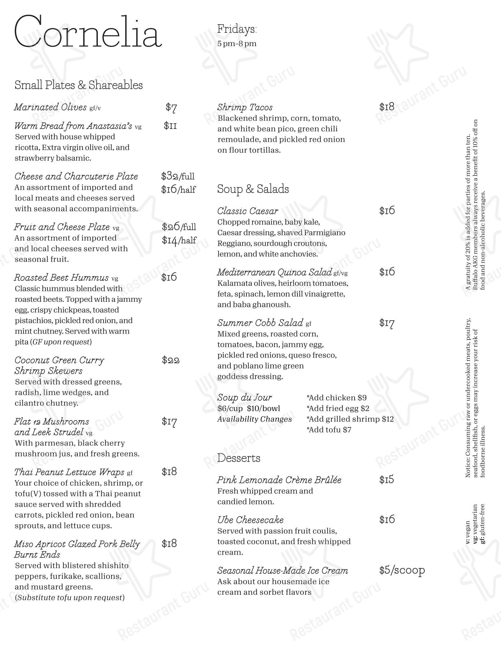 Wine Menu кафе Cornelia