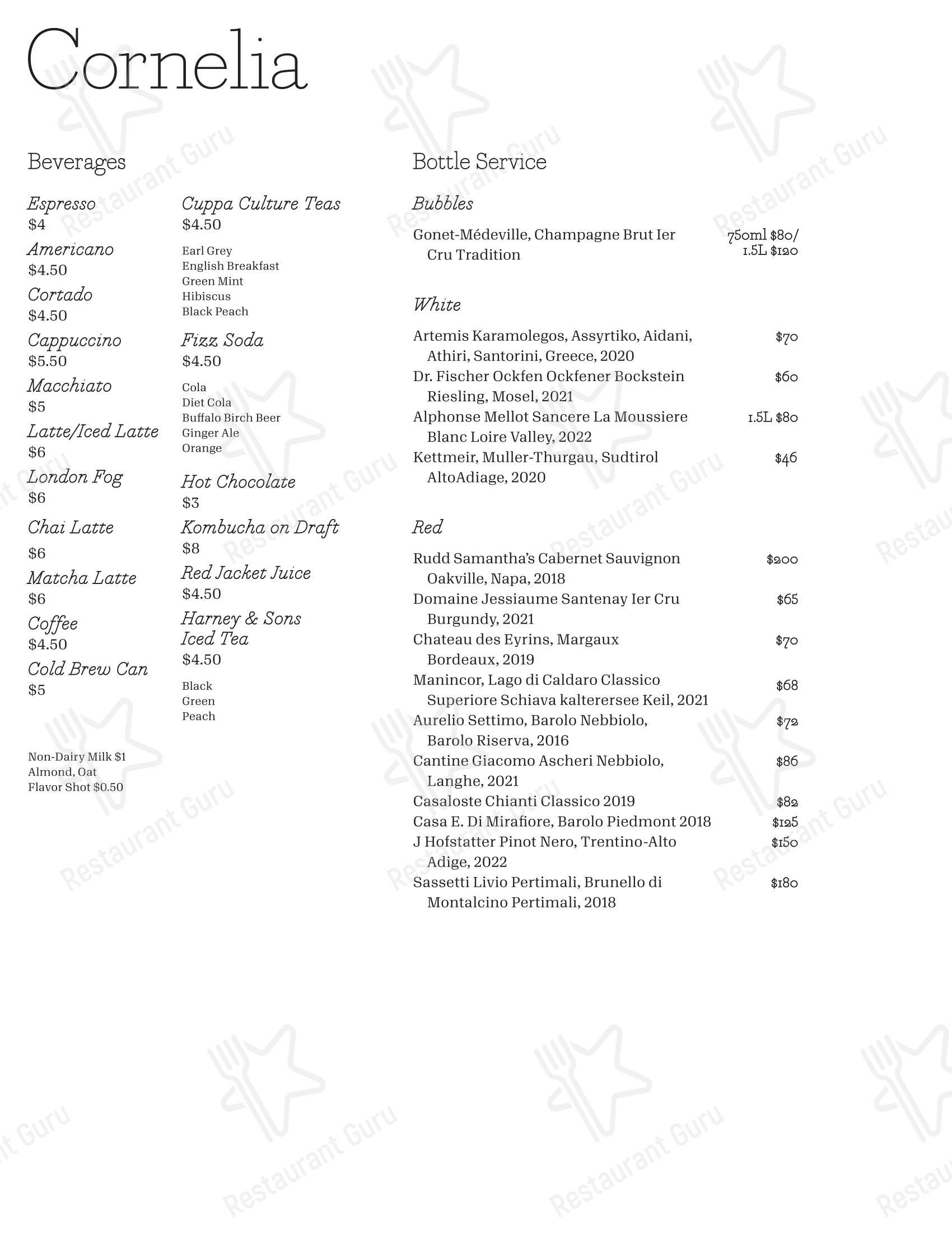 Wine Menu кафе Cornelia