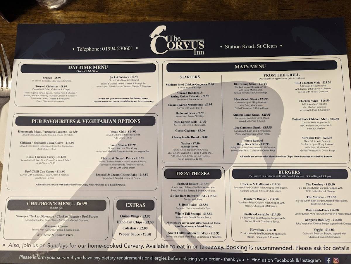 Corvus Inn меню