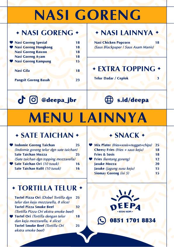 DEEPA ~ Kedai Kopi, Susu, Indomie dan Roti. меню