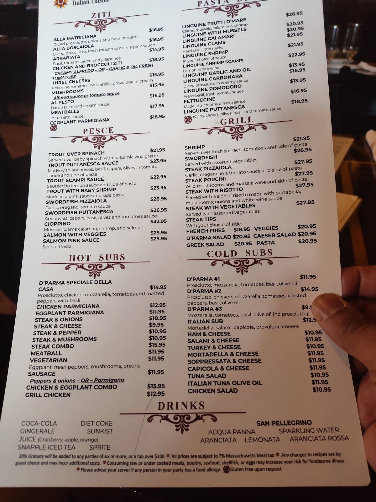 D'Parma Restaurant меню