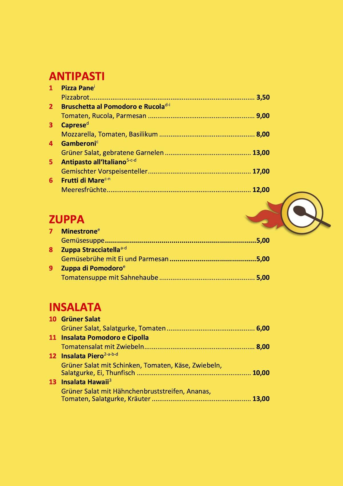 Da Piero Flammeria e Bar меню