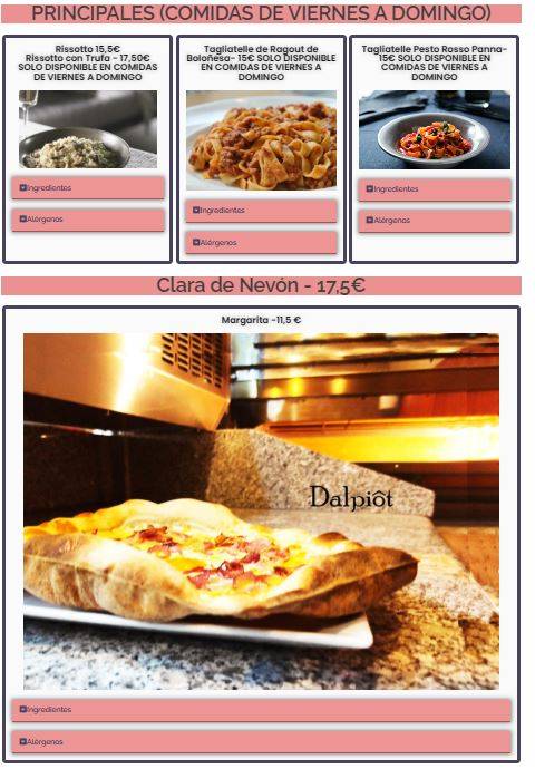 Dalpiot - Pizzería Rocafort меню