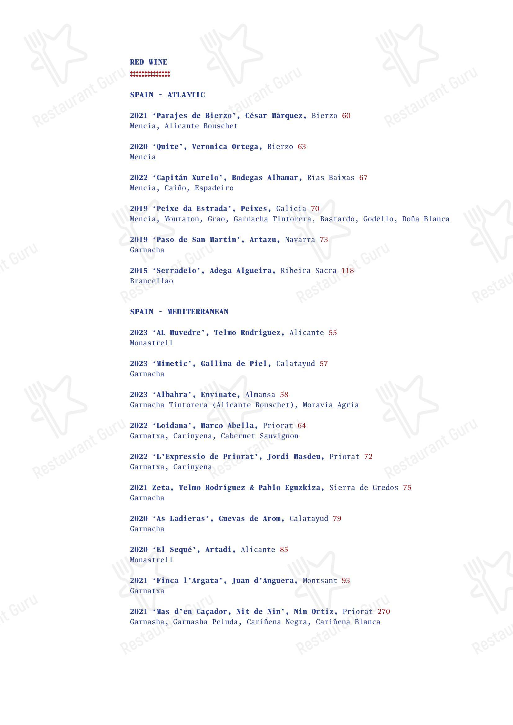 Wine Menu ресторана Decimo в Лондоне