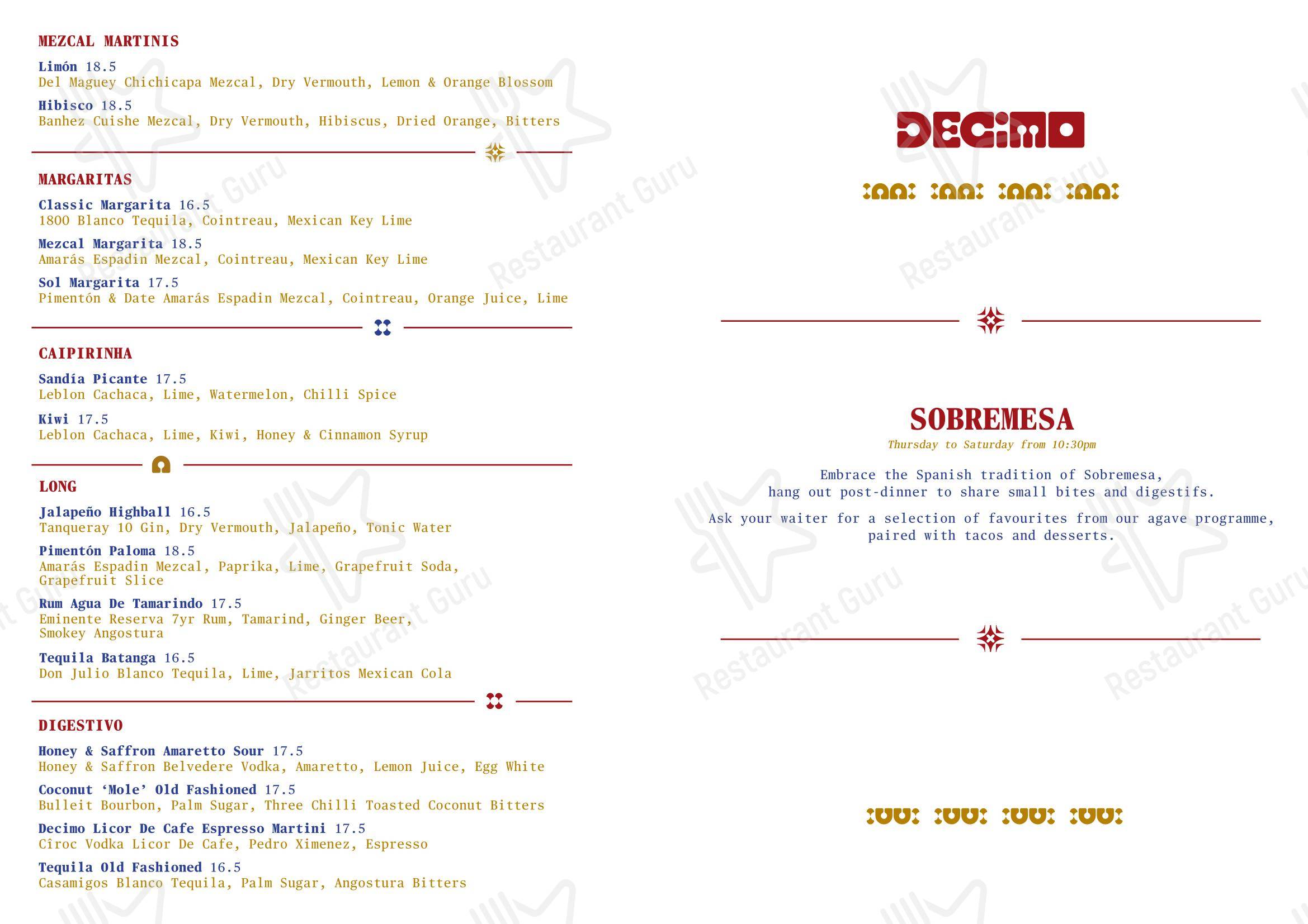Wine Menu ресторана Decimo в Лондоне