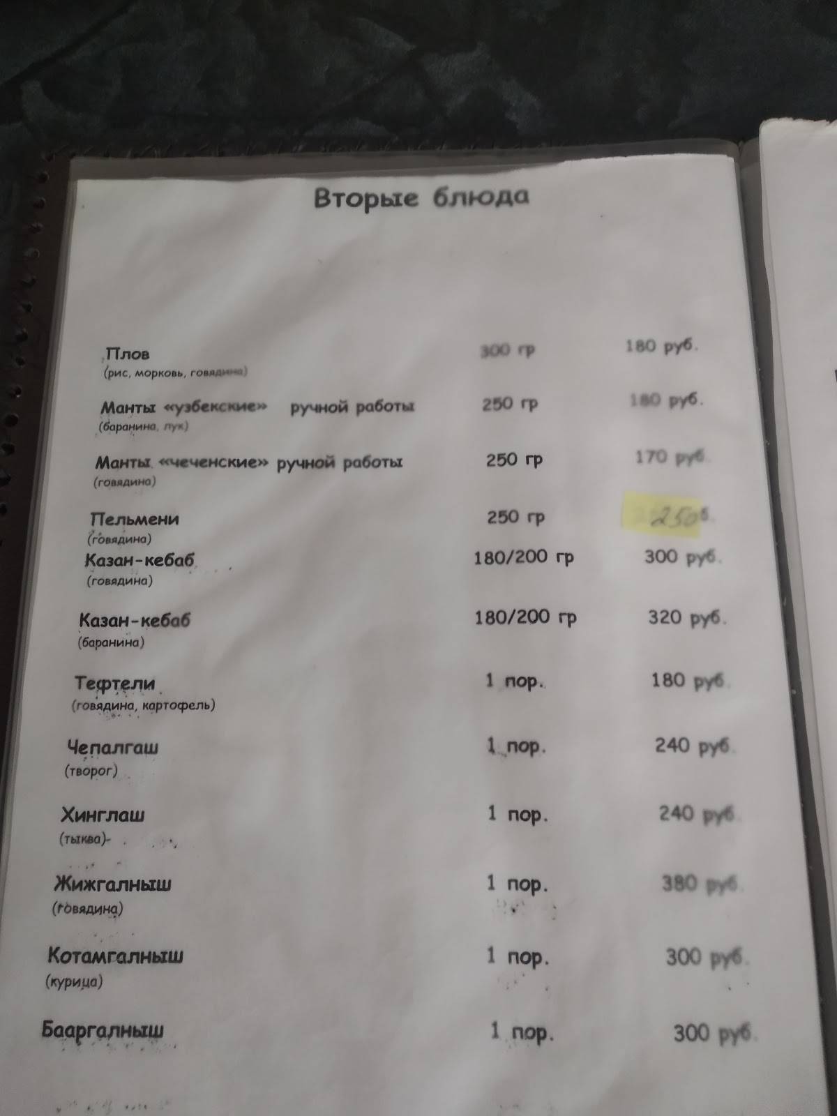 Диана меню