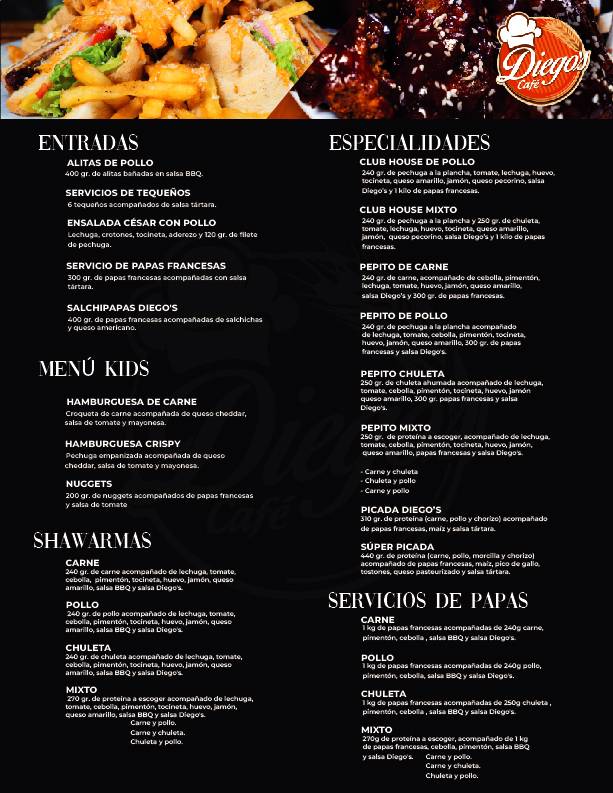 Diego's Café меню