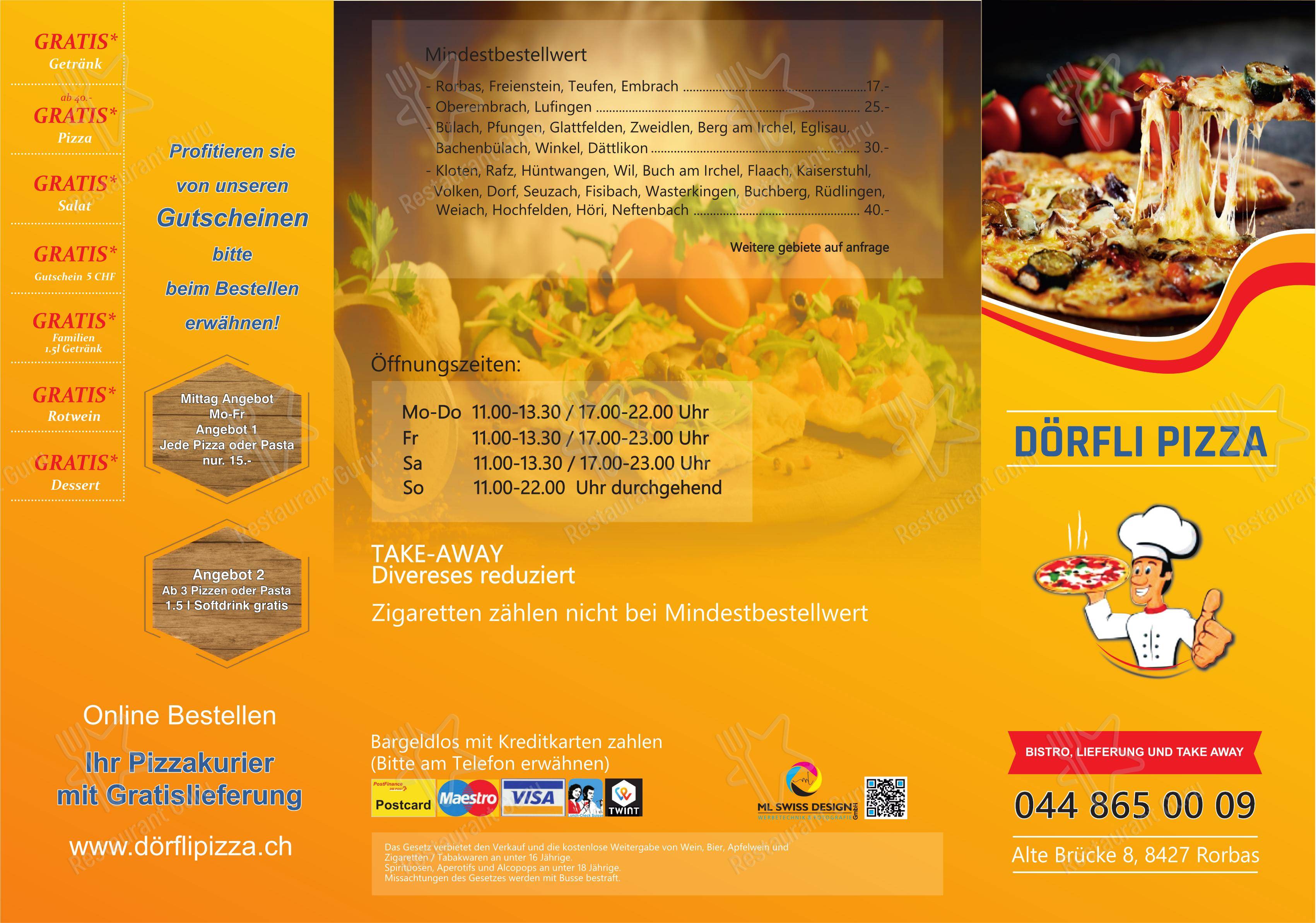 Меню пиццерии Dörfli Pizza в Рорбасе