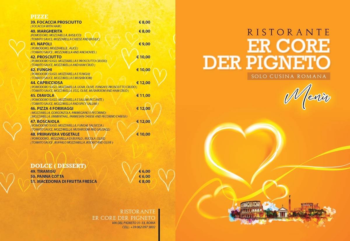 ER CORE DER PIGNETO меню