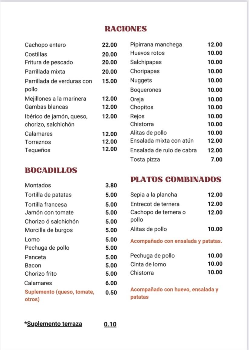 El Rincón Manchego Coslada меню