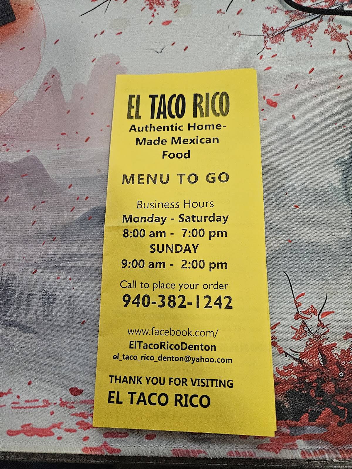 El Taco Rico Restaurant меню