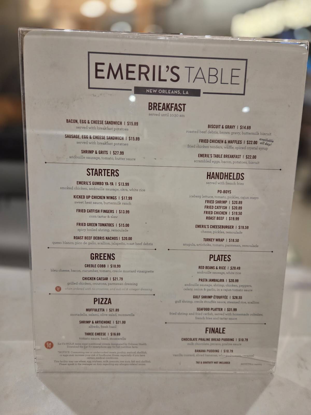 Emeril’s Table меню