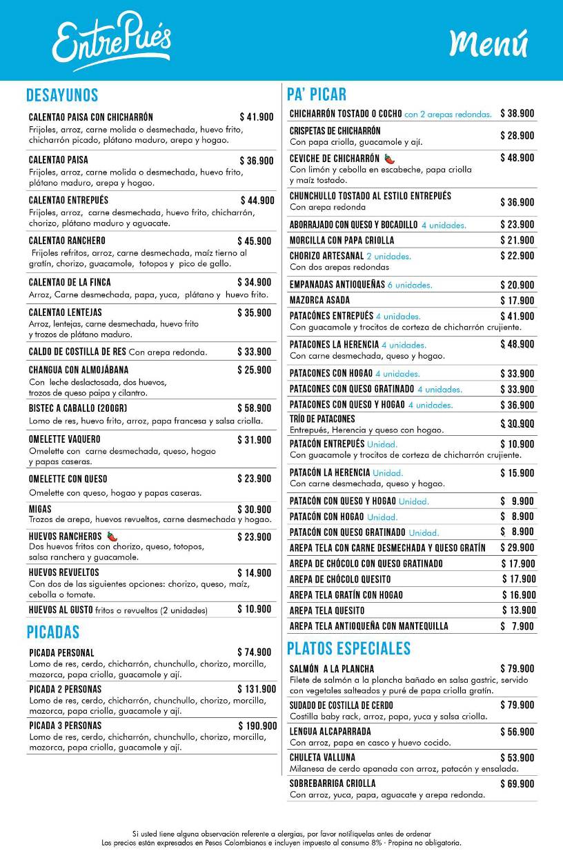 Entrepues меню