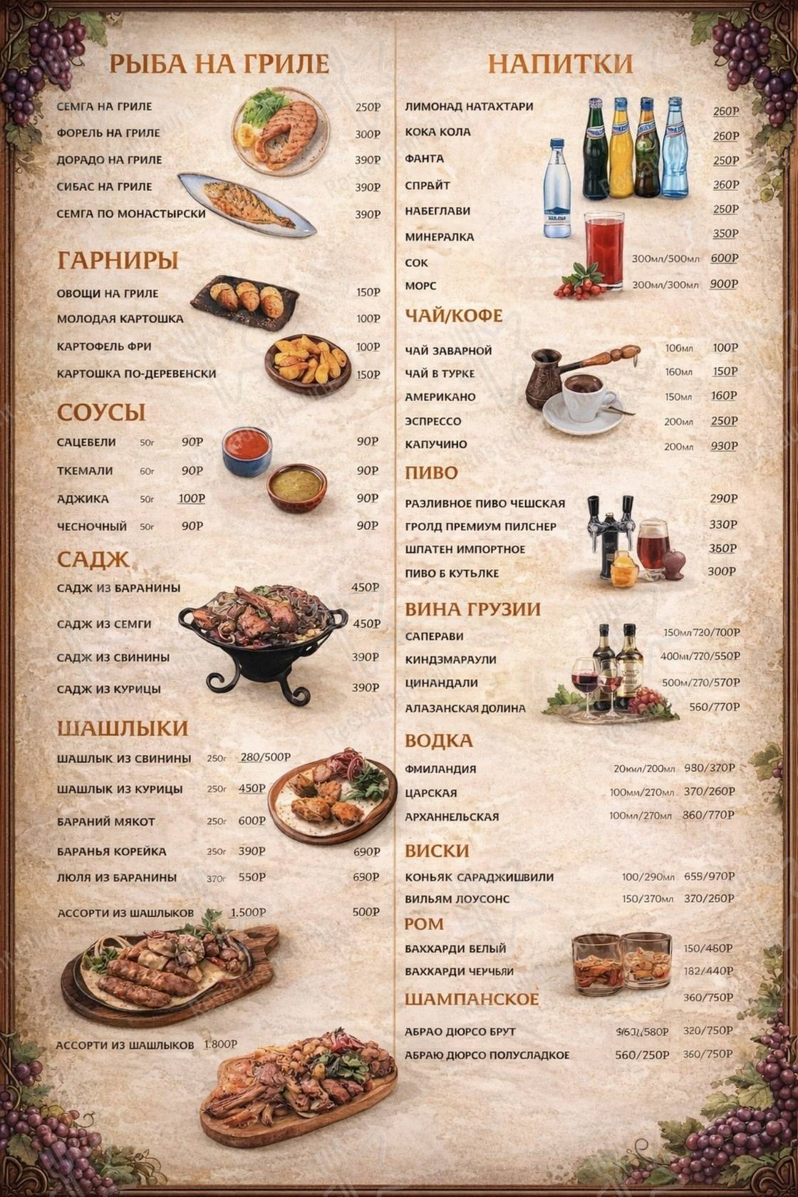Меню ресторана Европа