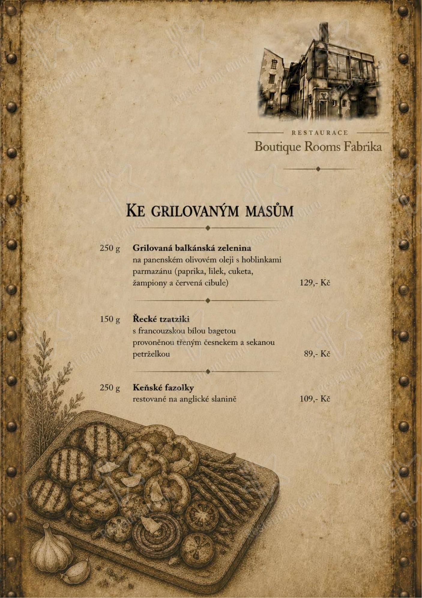 Меню напитков ресторана Restaurace & Boutique Rooms Fabrika в Дечине