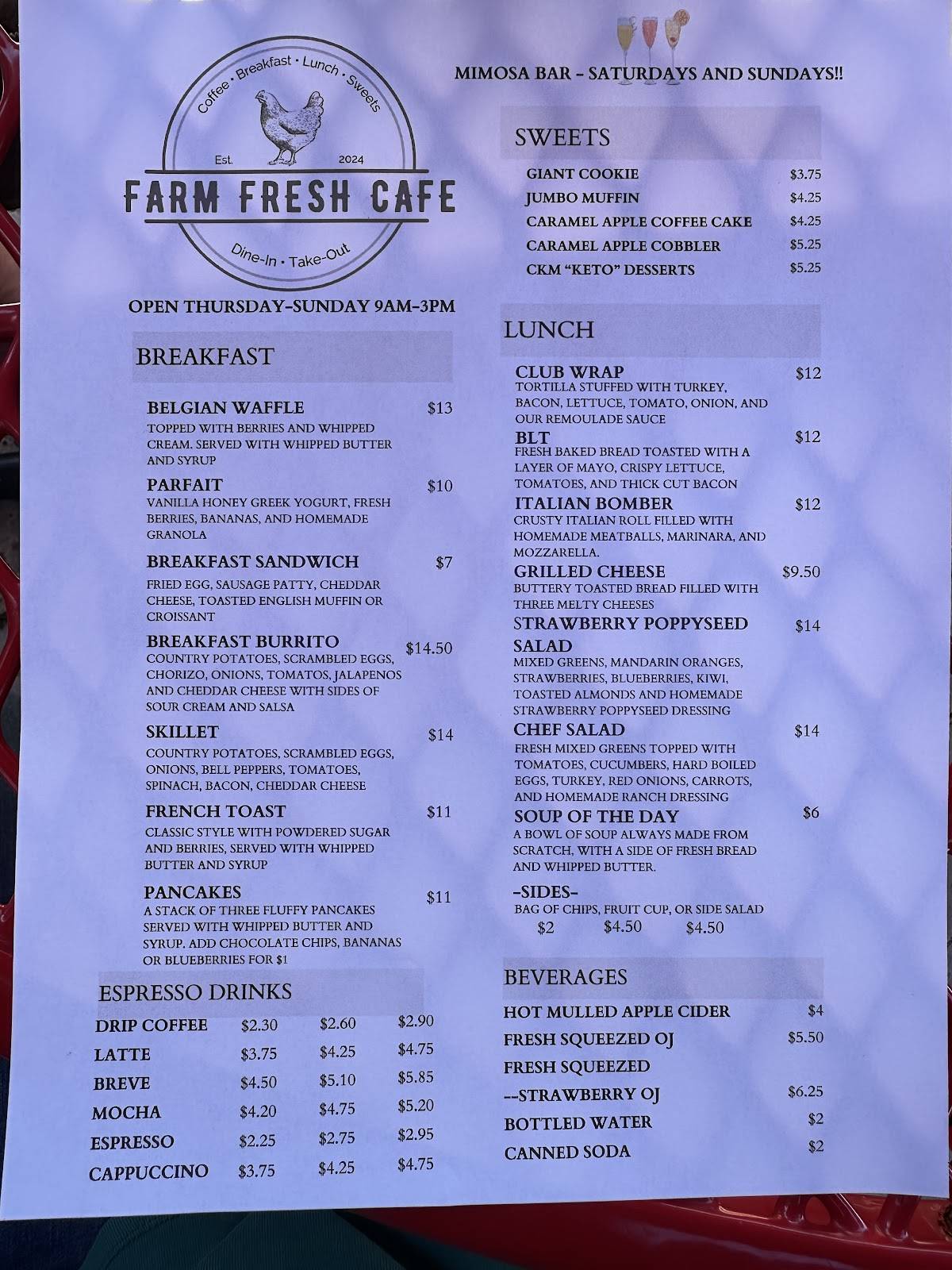 Farm Fresh Cafe меню