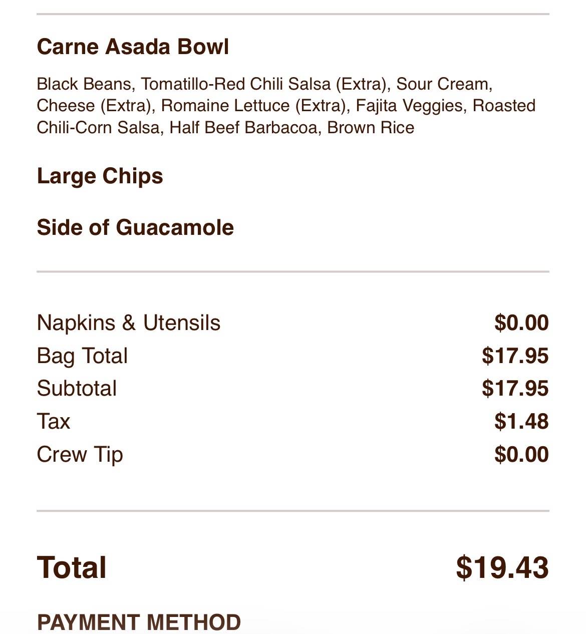 Chipotle Mexican Grill меню
