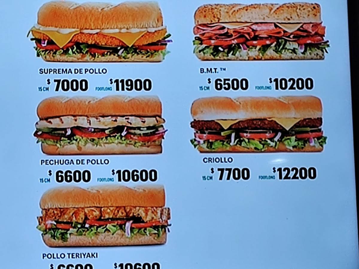 Subway меню