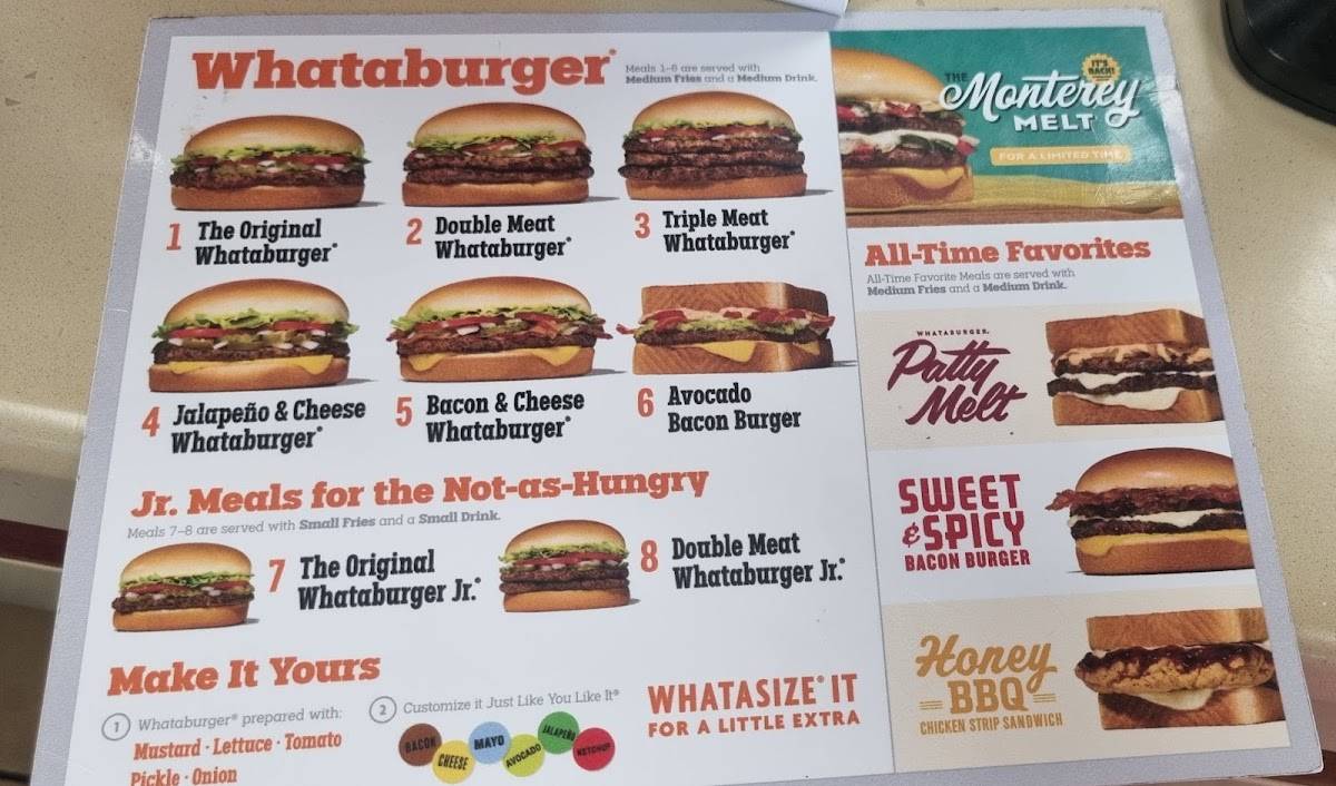 Whataburger меню