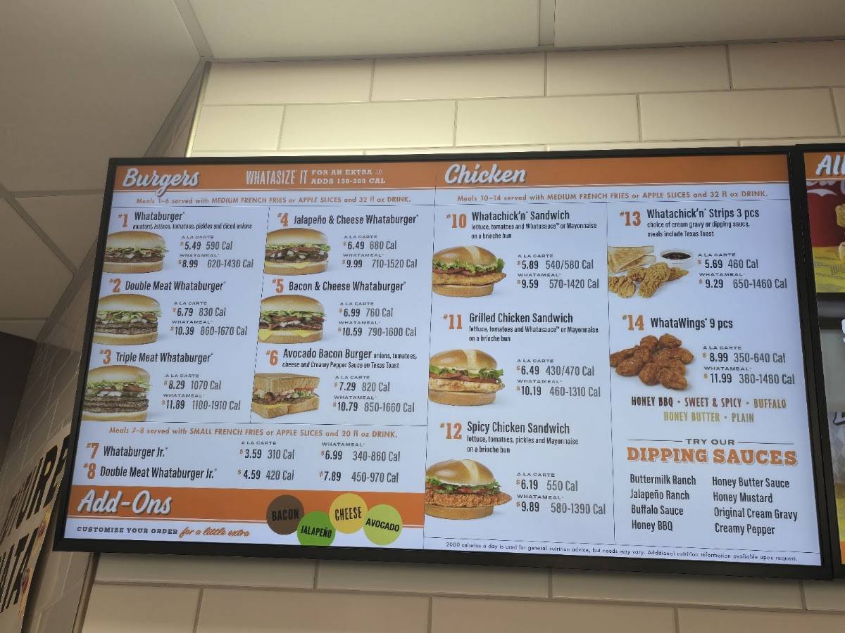 Whataburger меню