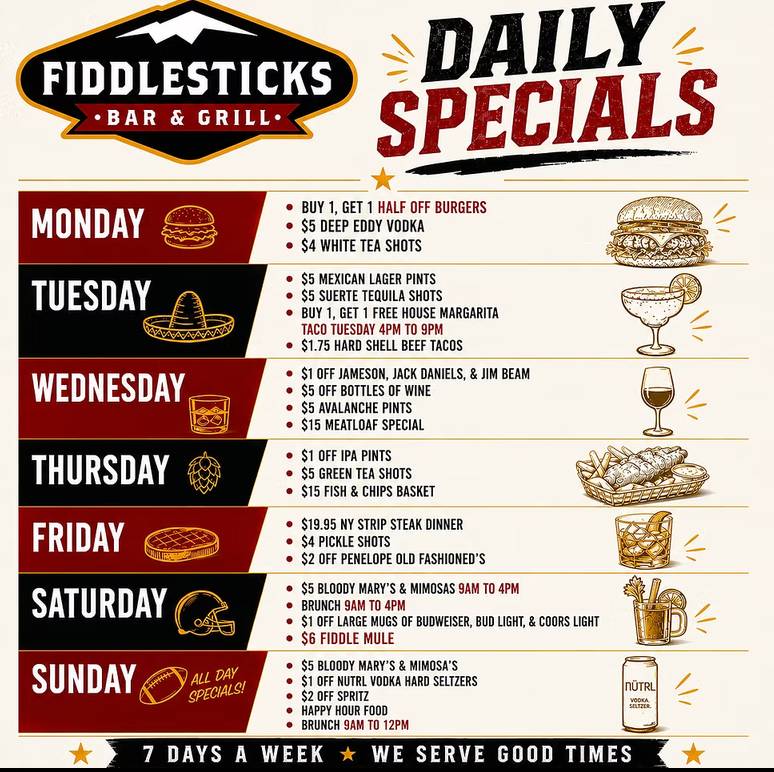 Fiddlesticks Bar & Grill меню