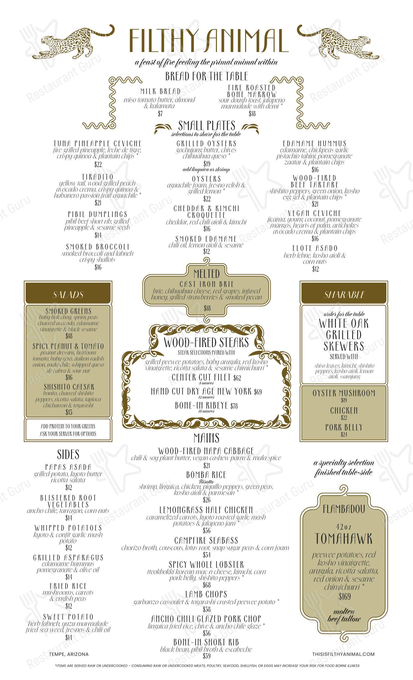 Lunch Menu паба и бара Filthy Animal