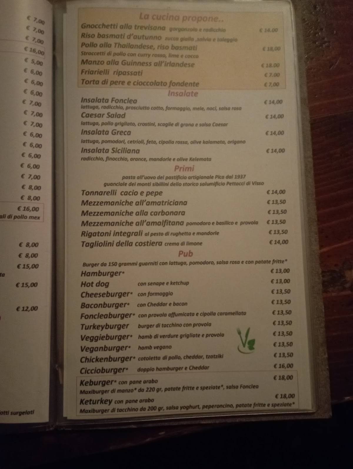 Fonclea меню