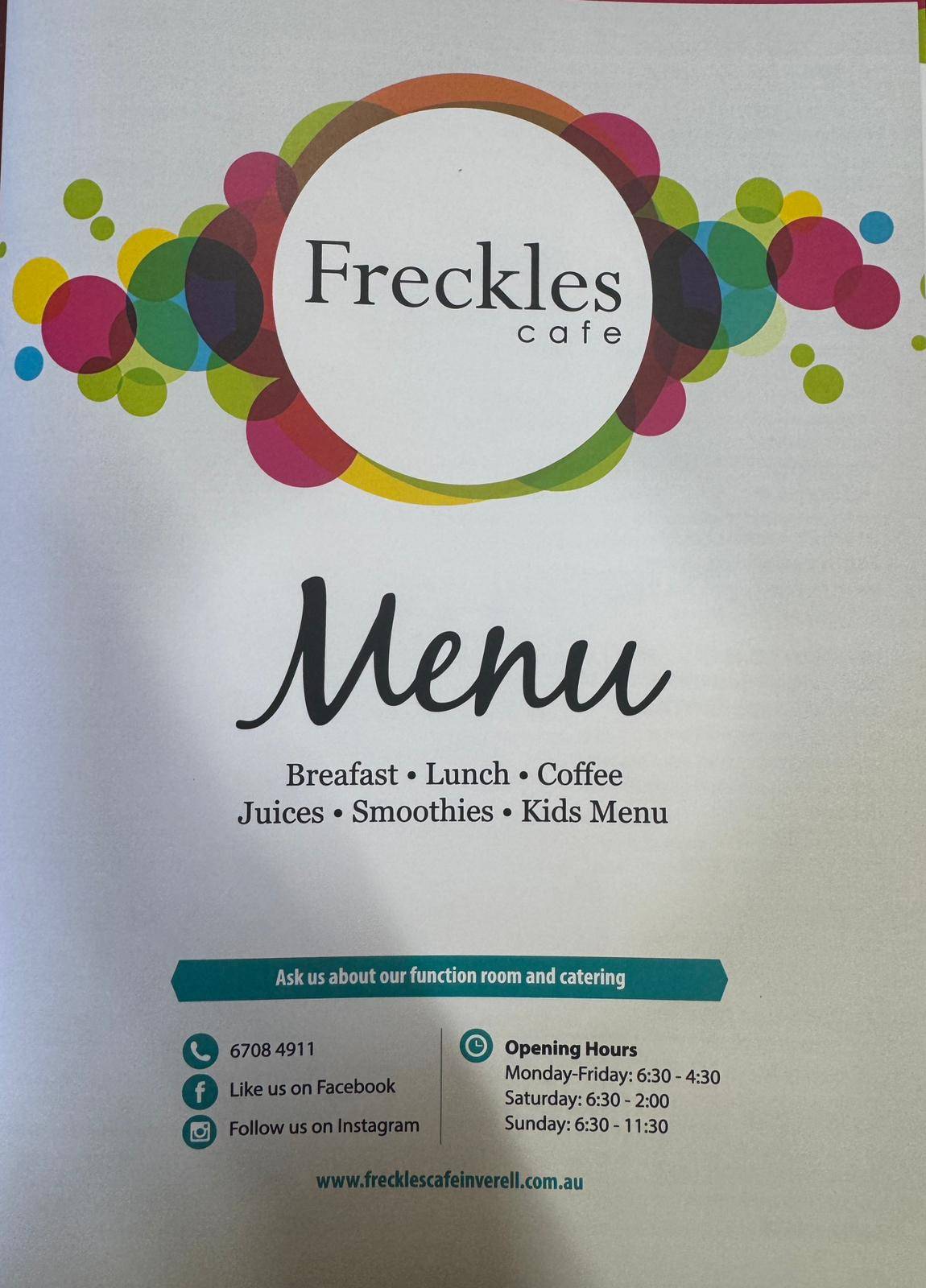 Freckles Cafe меню