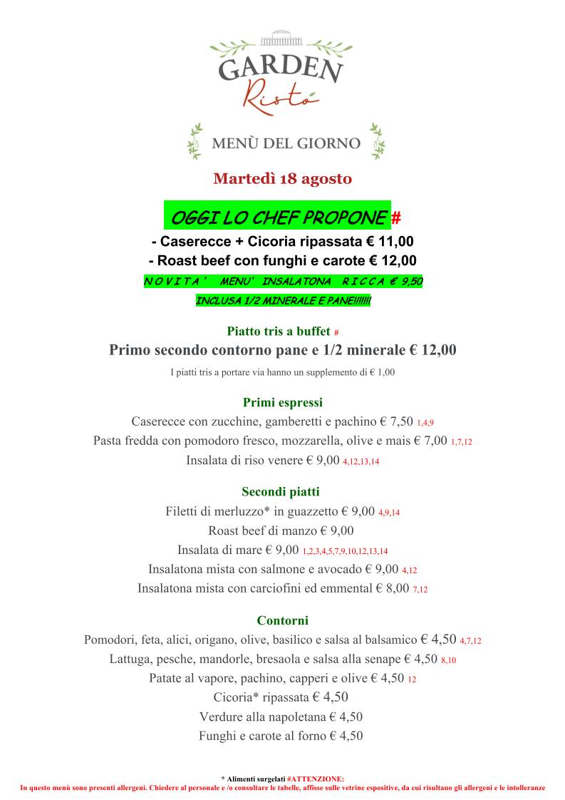 Garden Ristò EUR меню
