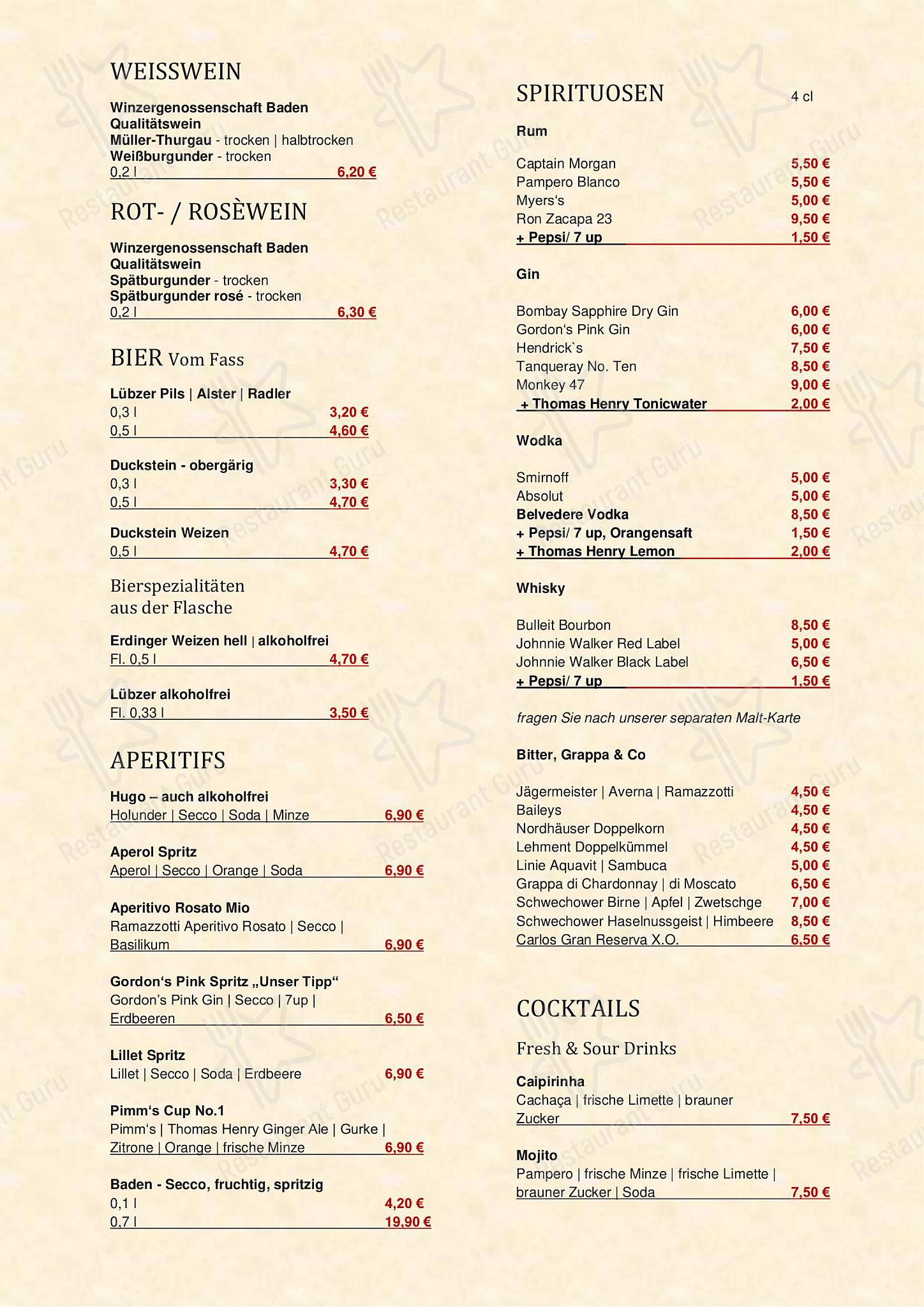 Dinner Menu Hotel Godewind