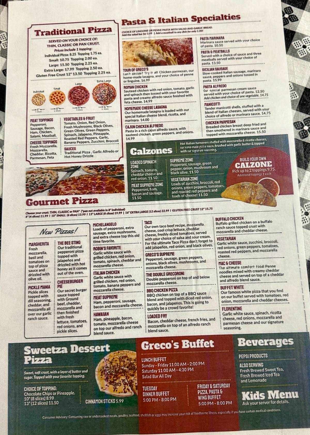 Greco's Pizza меню