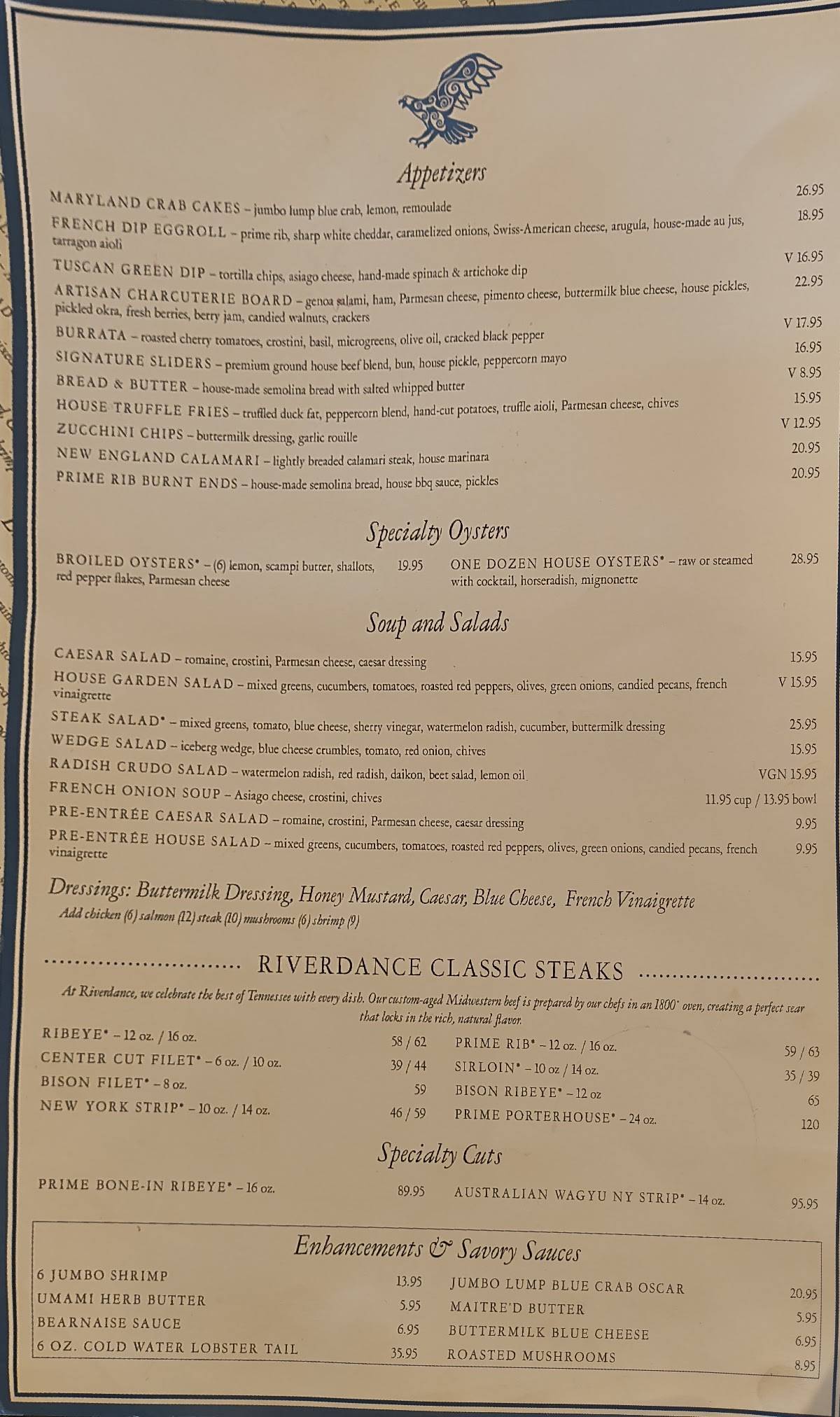 Riverdance Restaurant меню