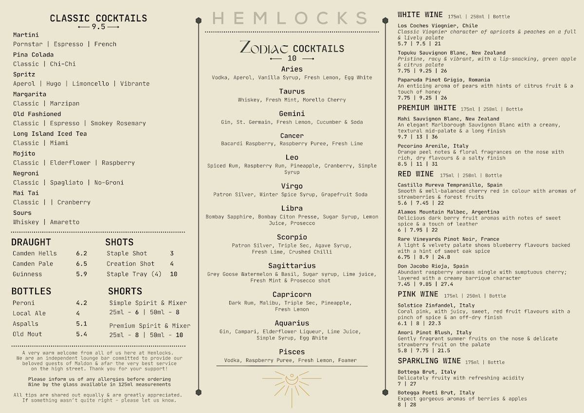 HEMLOCKS меню