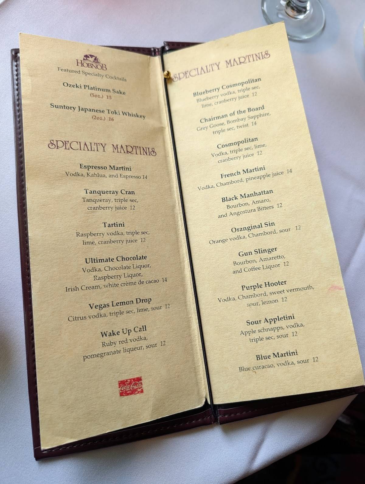 HOBNOB Restaurant меню