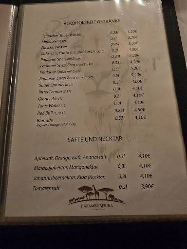 Harambe Afrika Pension Restaurant меню