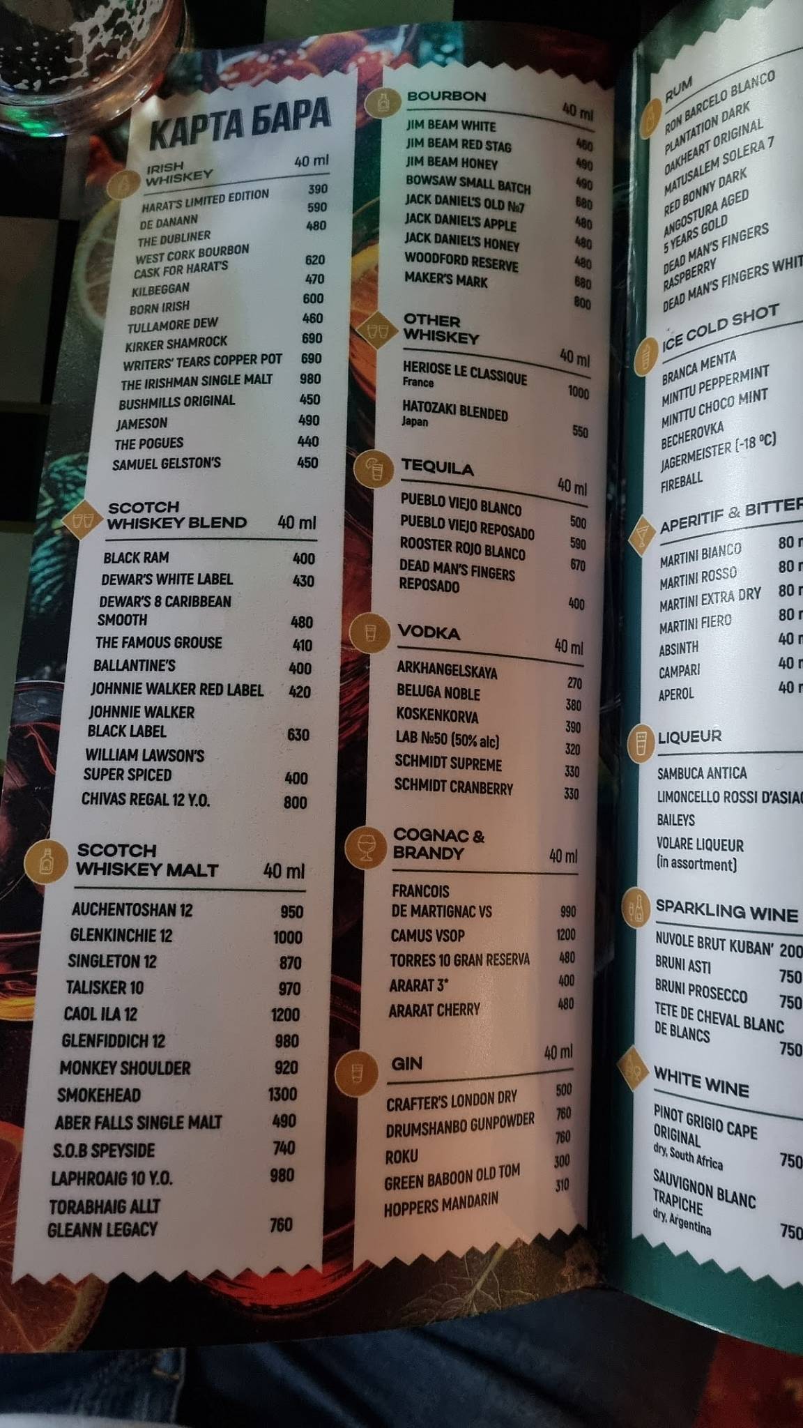 Harat's pub меню